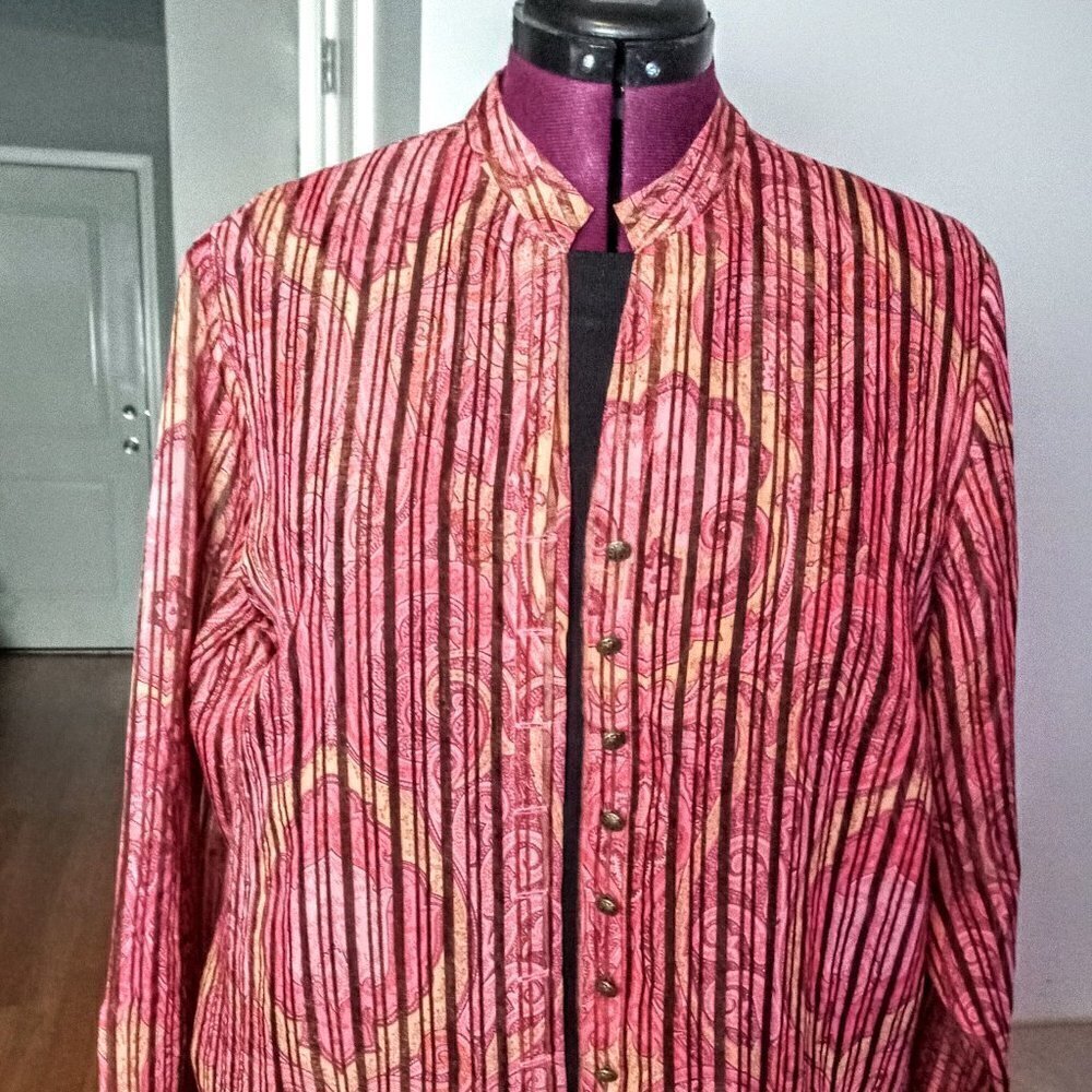 JH Collectibles Woman Pink Stripe Sheer Shirt Jacket
